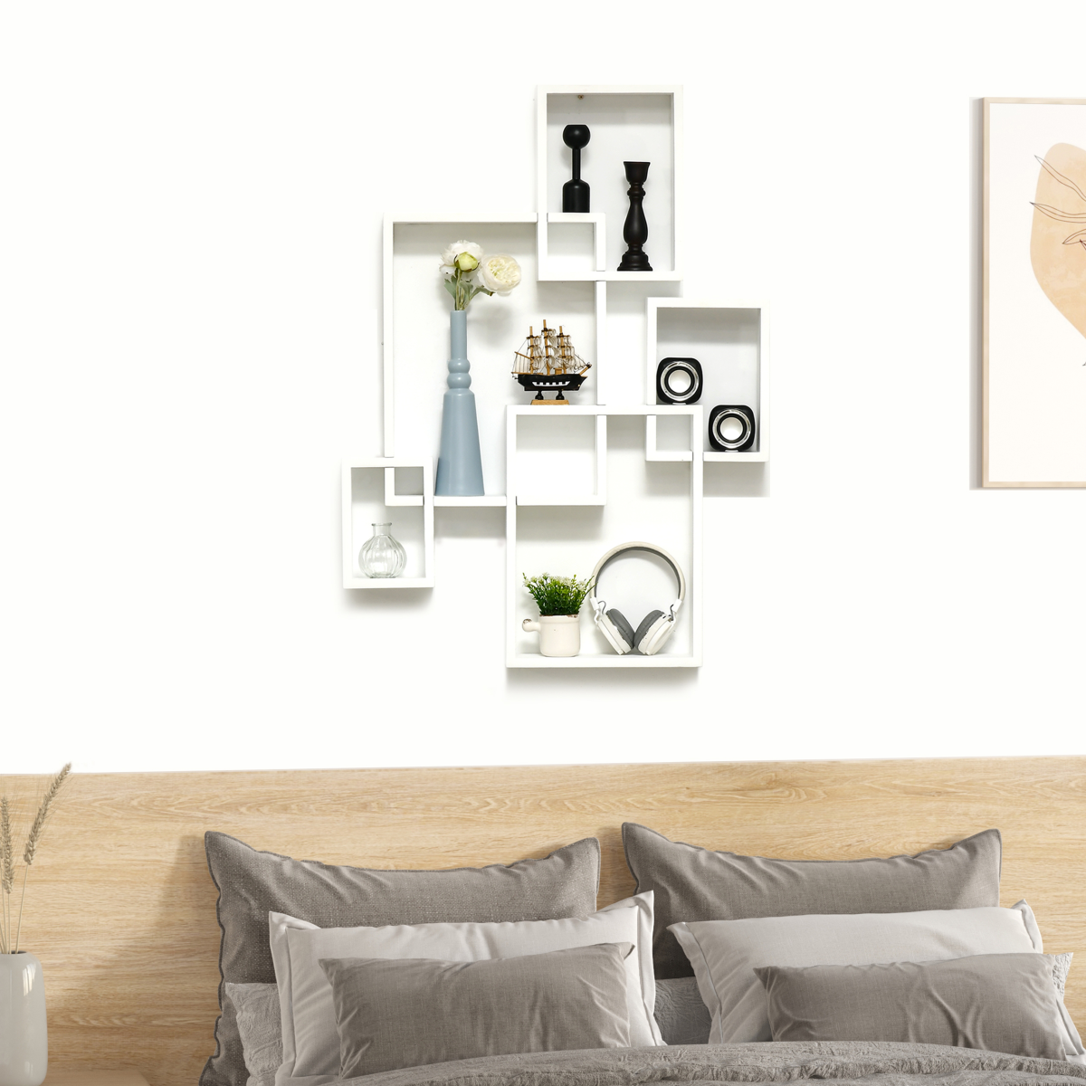 HOMCOM Interlocking Cube Floating Shelves, Set of 5 – Wall-Mounted Display Shelves, White