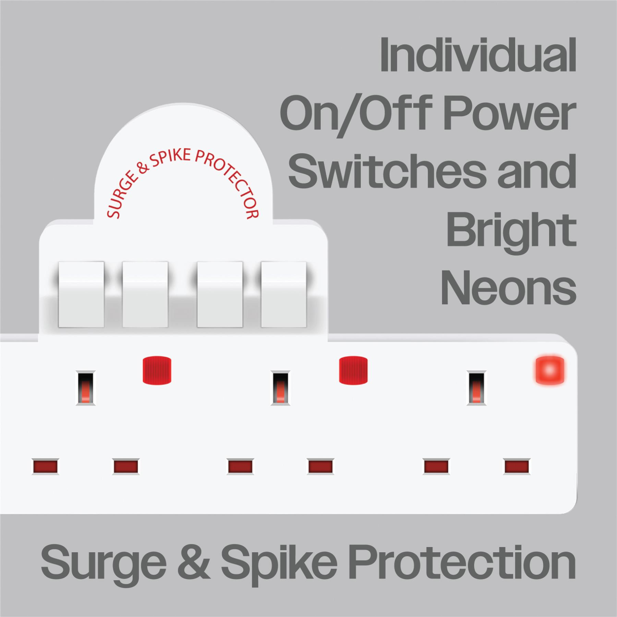 Eagle 4-Way Switched Adaptor Socket with Surge and Spike Protection – 13A, Neon Indicators