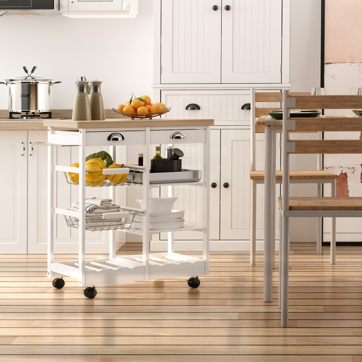 HOMCOM Compact Kitchen Island with Storage Shelves – Extra Prep Surface for Small Kitchens, White