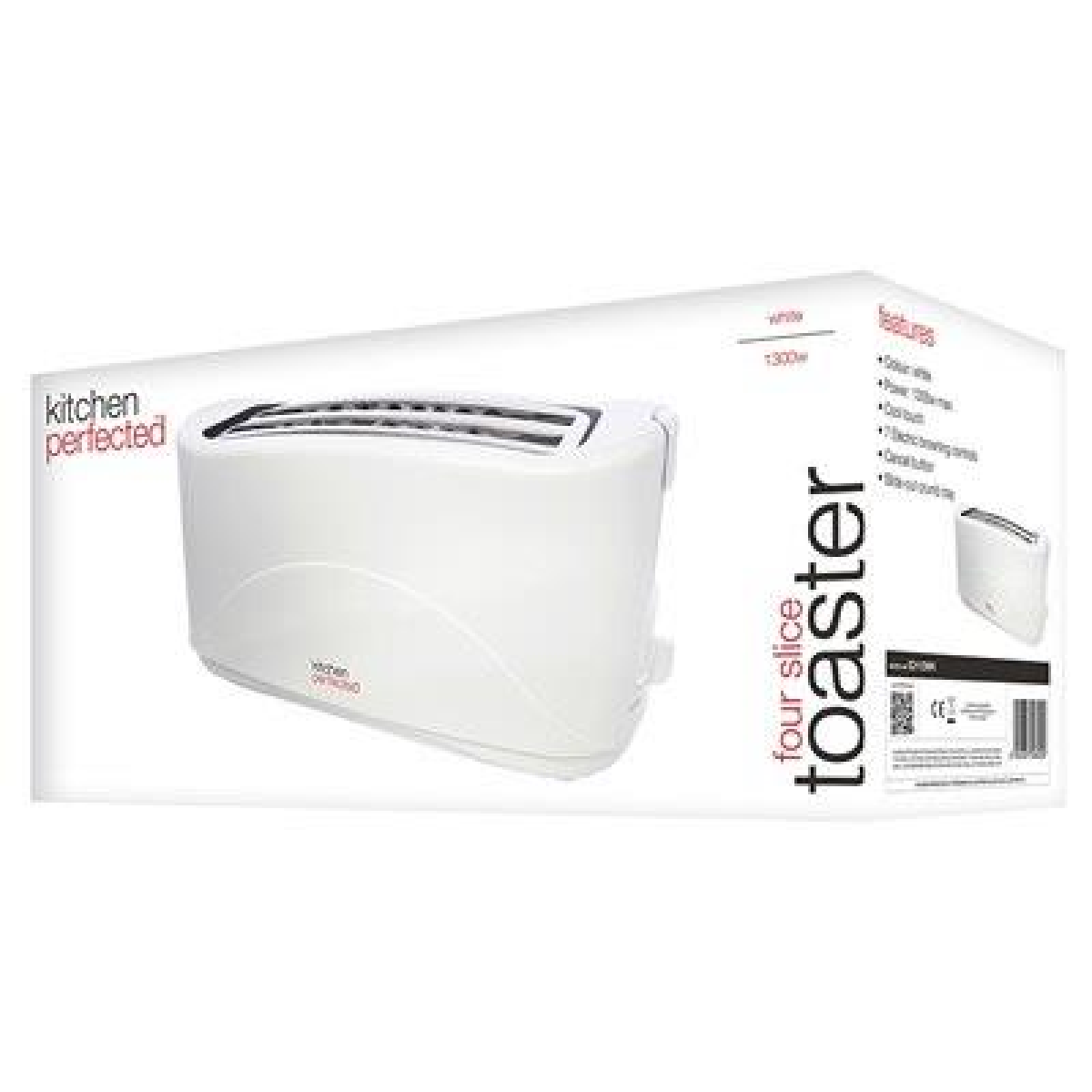 Kitchen Perfected 4 Slice Toaster with 7 Stage Browning & Cool Touch – Mid-Cycle Cancel, White, E2112WH