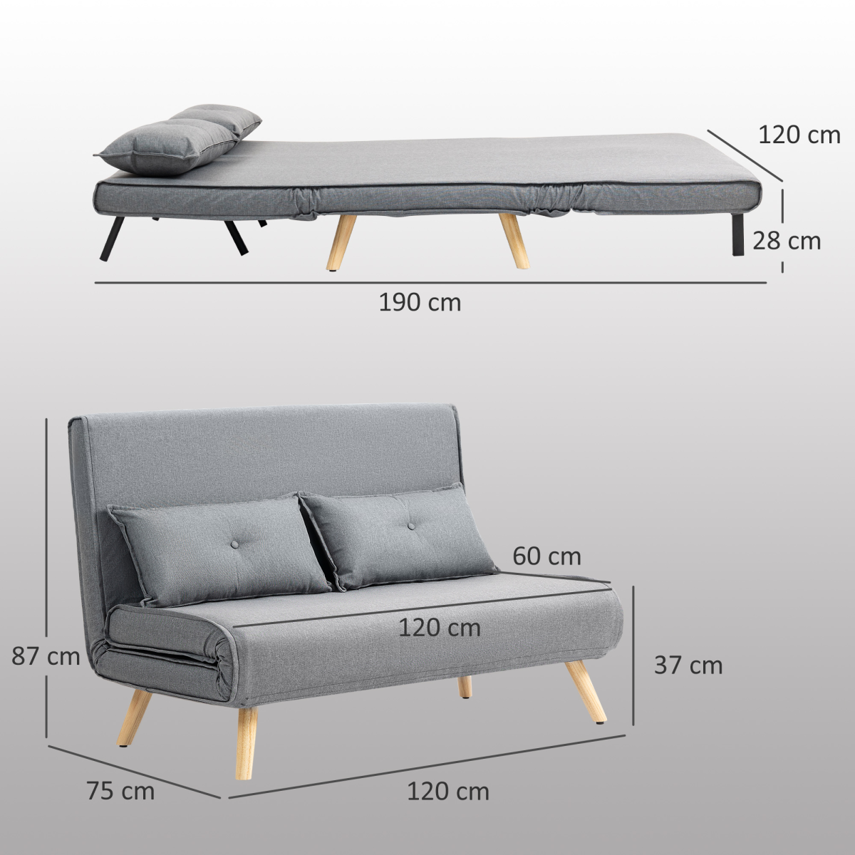 HOMCOM sofa bed with two pillows detail
