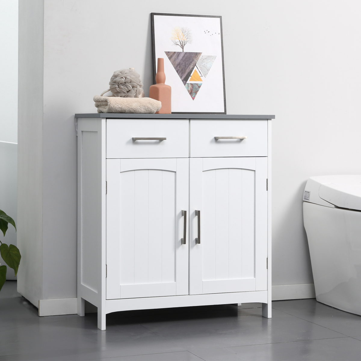 kleankin Freestanding Bathroom Cabinet with 2 Drawers, Cupboard & Adjustable Shelf – Bathroom Storage