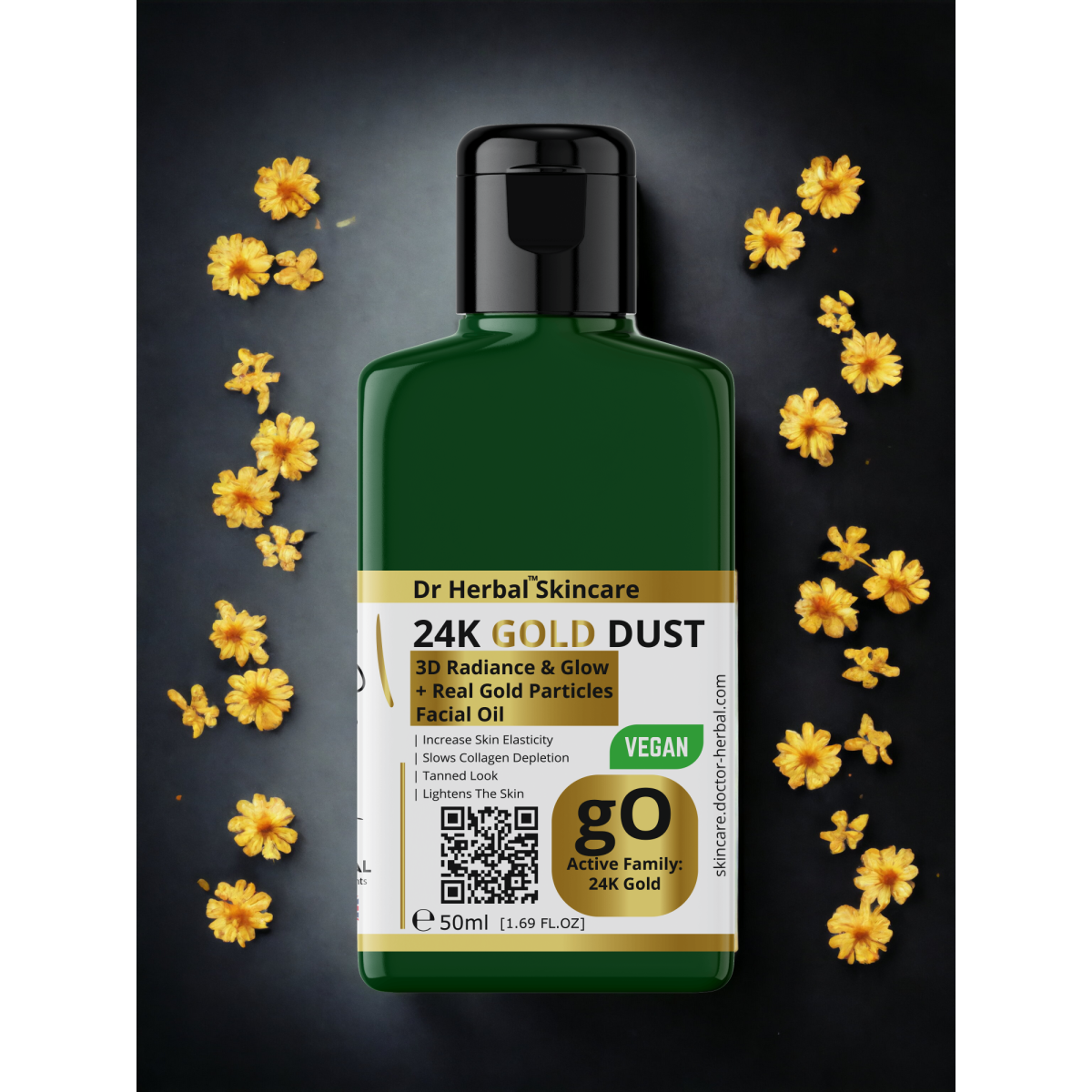 DR HERBAL Facial Oil 50ml with 24K Gold Dust, Almond & Olive Esters – Hydrating Skincare