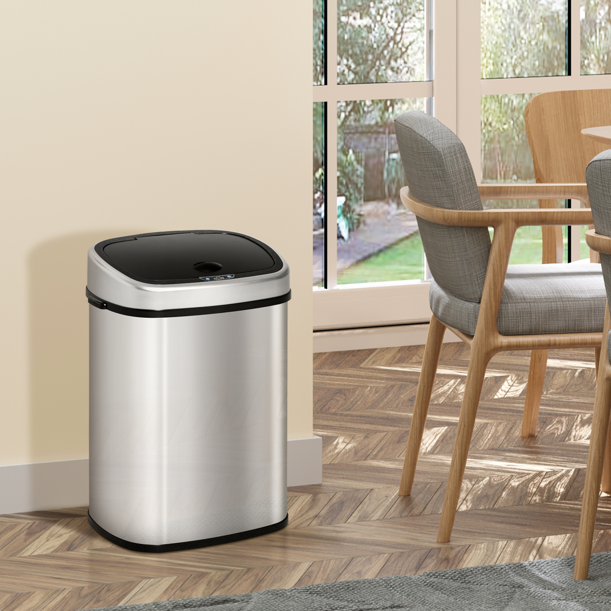 HOMCOM 48L Touchless Automatic Sensor Bin with Mirror Stainless Steel Finish – Hygienic Kitchen Waste Bin