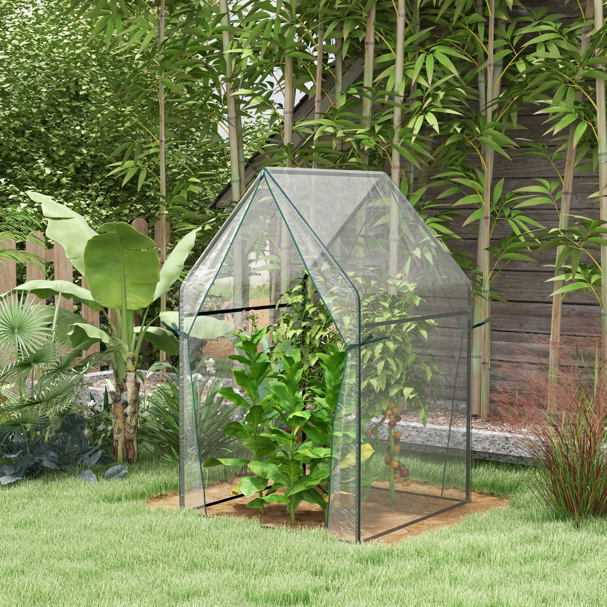Outsunny Clear Tomato Greenhouse with 2 Zipped Doors, 90x90x145cm Steel Frame – Indoor & Outdoor Plant Cover
