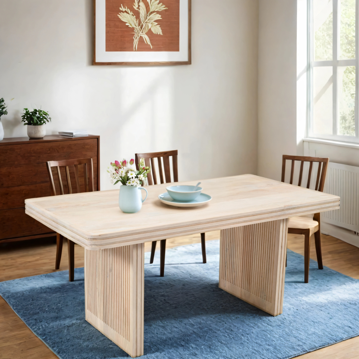 Hudson Carved Mango Wood 6 Seater Dining Table – Hand-Crafted Artisan Dining Room Table