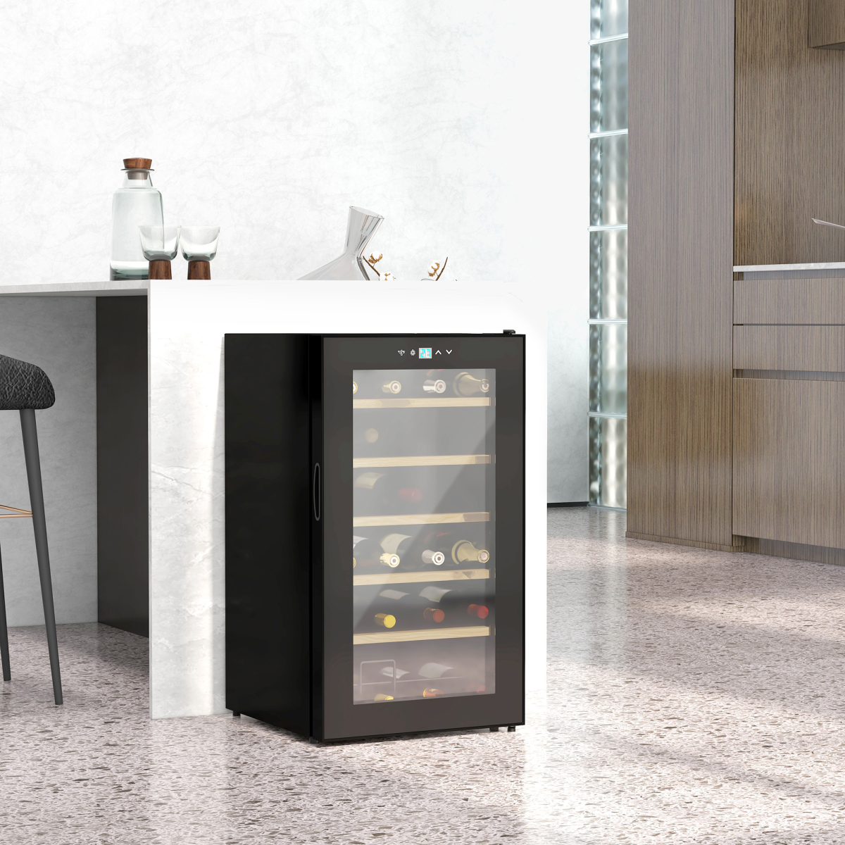 HOMCOM 24 Bottle Wine Fridge with Glass Door, Touch Screen Control & LED Light – Freestanding Wine Cooler