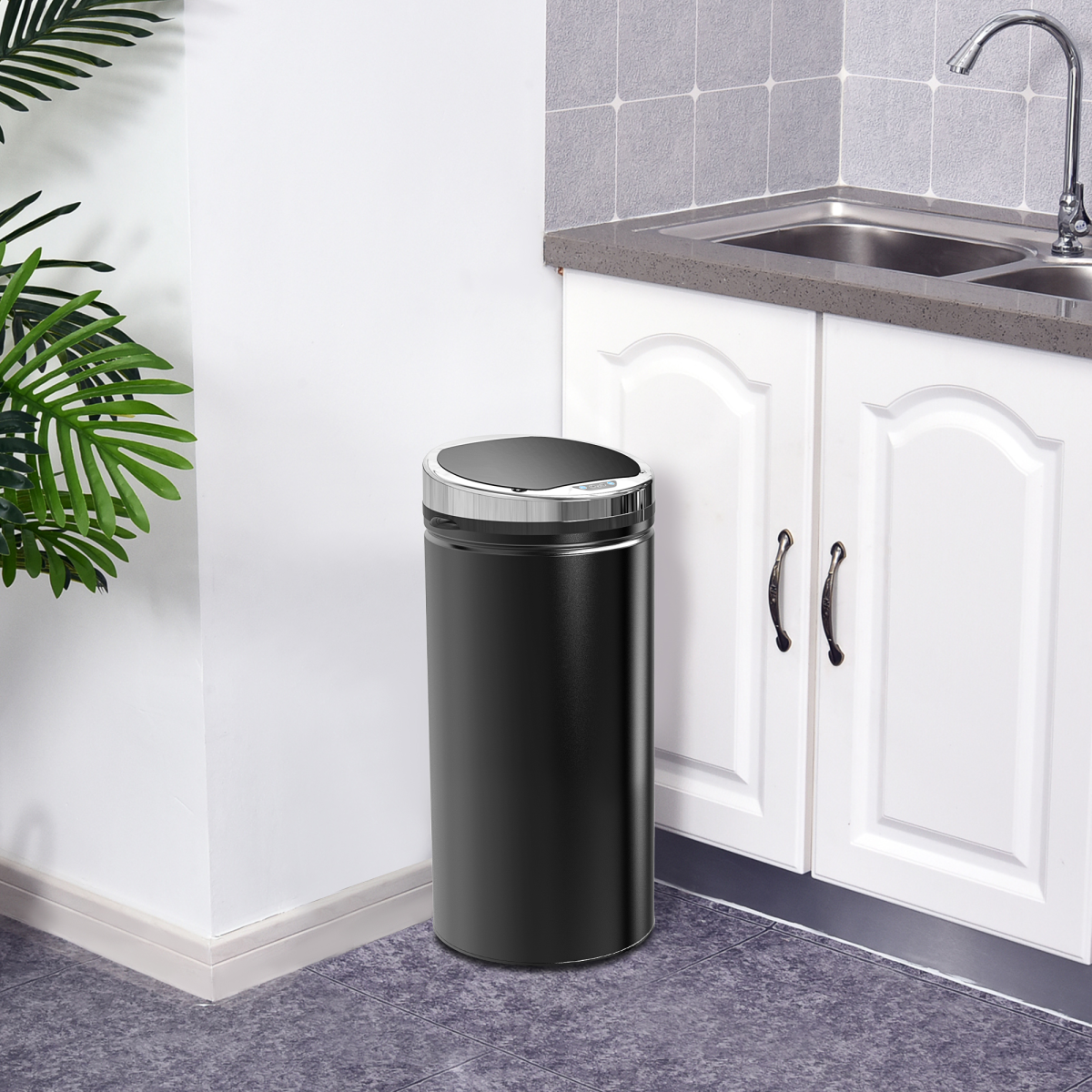 HOMCOM 42L Stainless Steel Sensor Kitchen Bin with Removable Inner Bucket – Black