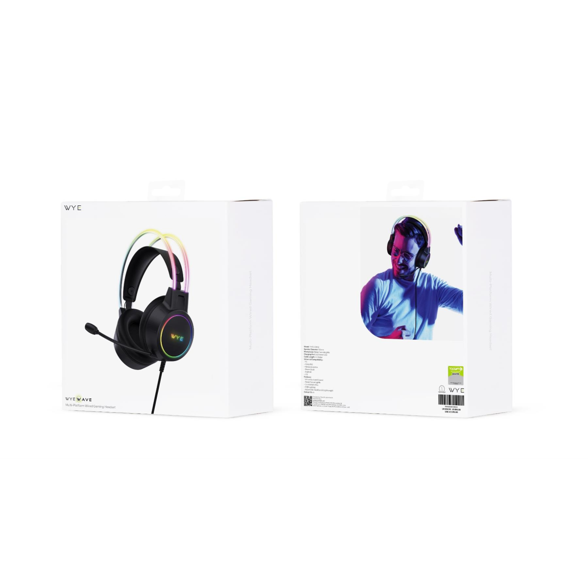 WYE Multi-Platform Gaming Headset with Noise Cancelling Mic, Surround Sound & RGB Lighting – 50mm Drivers, Black