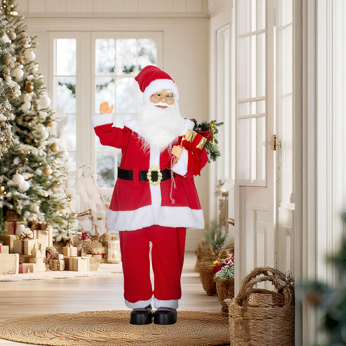 HOMCOM Life Size Animated Santa Claus with Sound Activation and LED Lights – Christmas Party Decoration, Red
