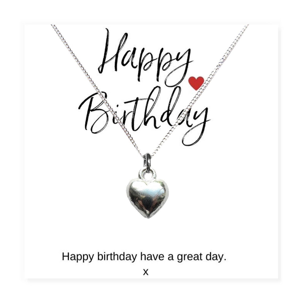 Aye Do Gifts Happy Birthday Mini Gift Hamper with Silver Heart Necklace & Chocolates – Letter Box Gift for Her