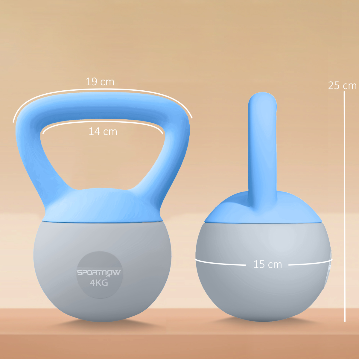 4kg Soft Kettlebell with Non-Slip Handle & Flat Base – Home Gym Strength and Cardio Training, Light Blue and Grey