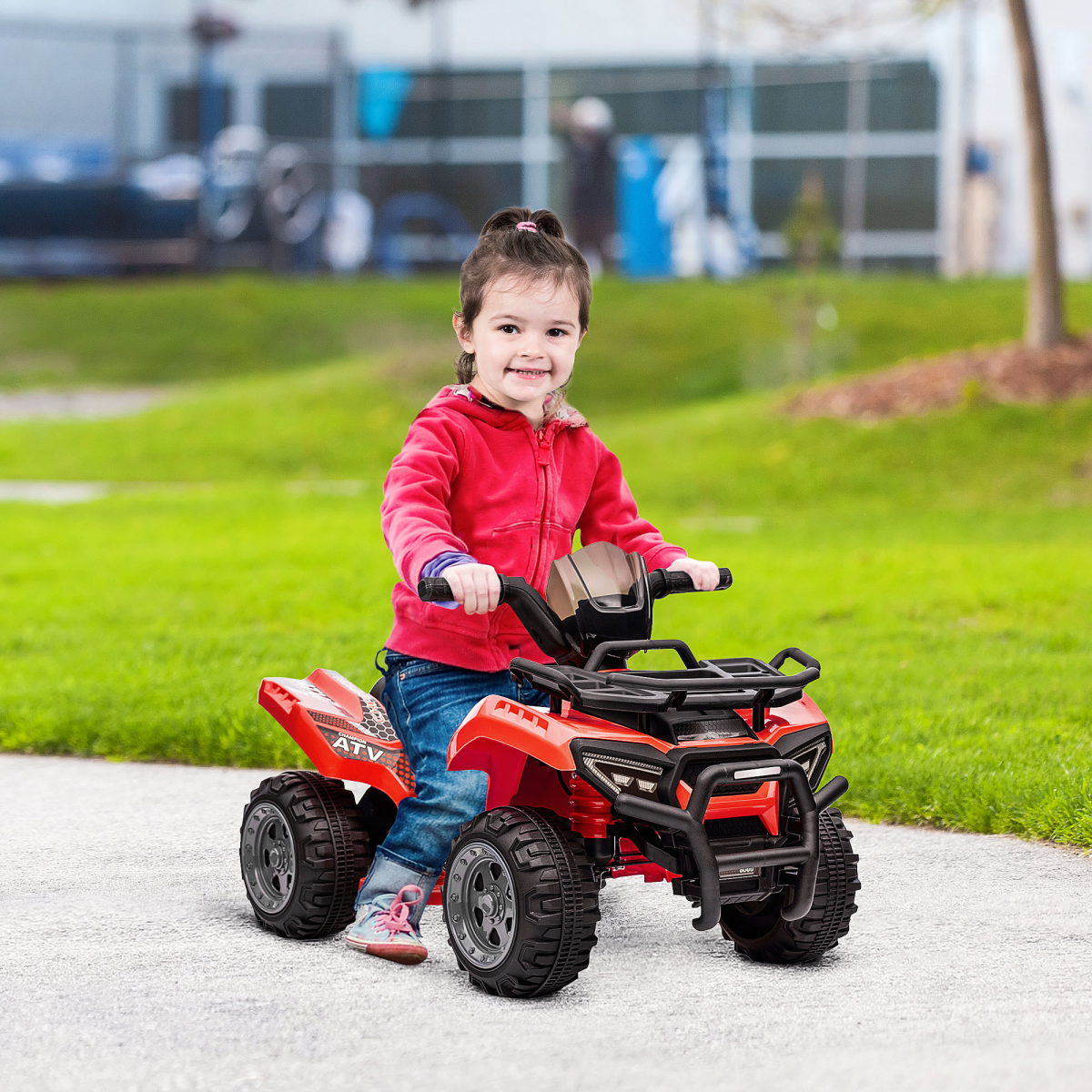 HOMCOM 6V Kids Electric Ride-On Quad Bike with Music – Toddler ATV for 18-36 Months, Red