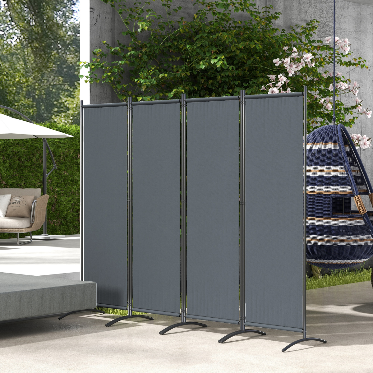 Outsunny 360° Foldable Outdoor Privacy Screen with Metal Frame – Garden and Patio Partition, Dark Grey