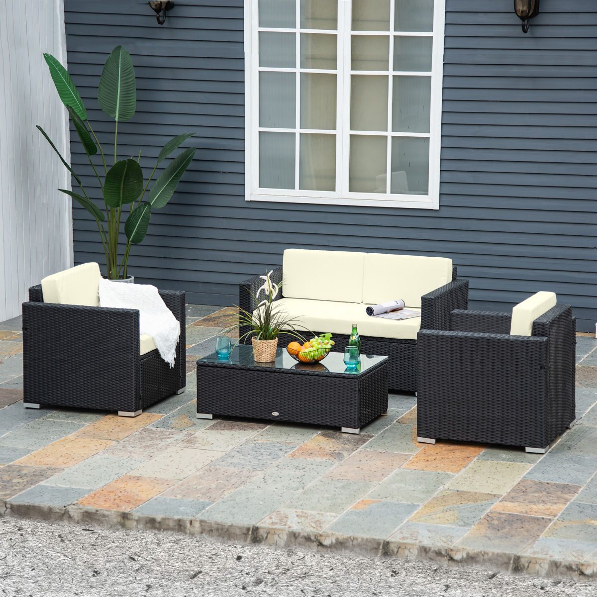 Outsunny rattan sofa set loveseat close-up