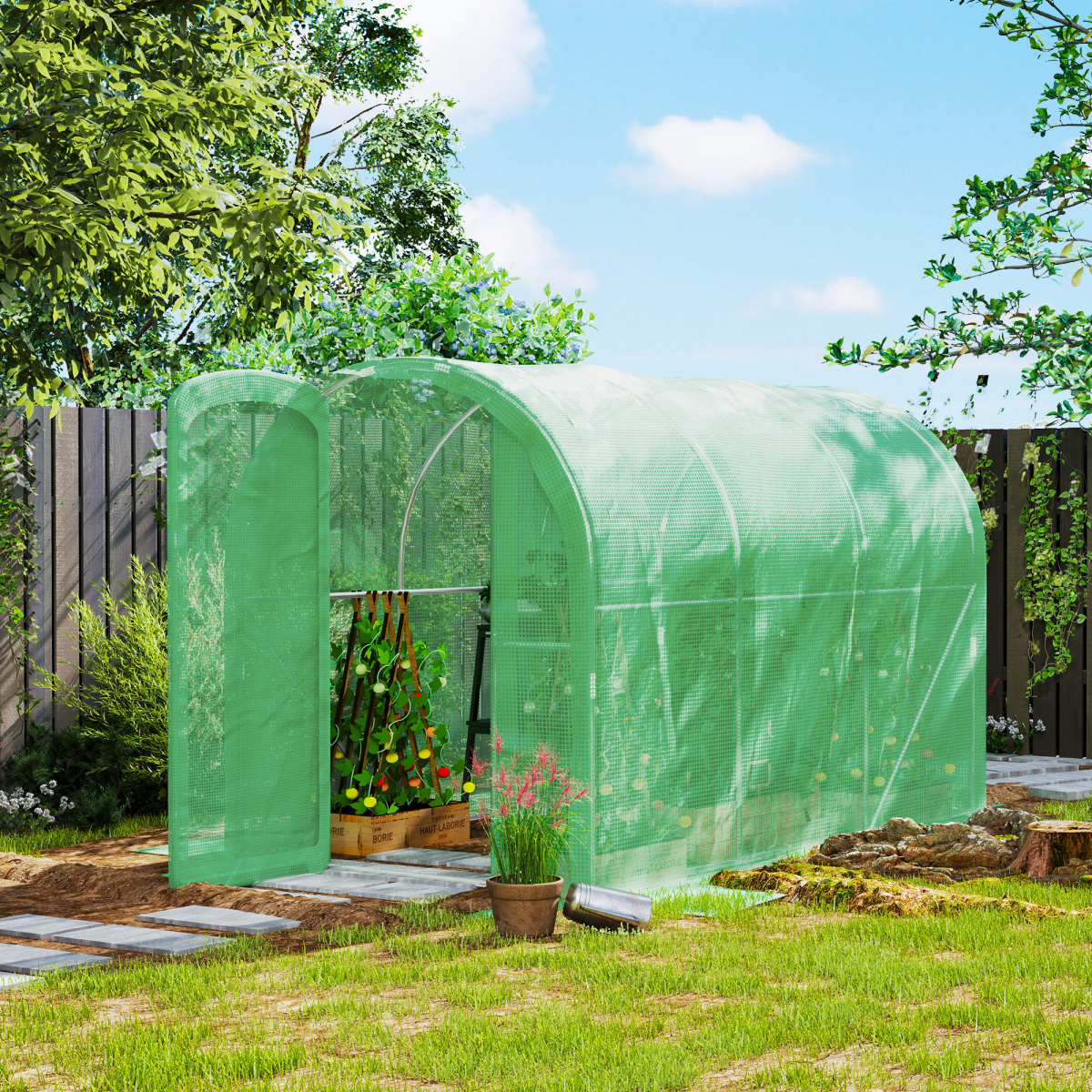 Outsunny 3 x 2 x 2m Polytunnel Greenhouse with Hinged Door, Galvanised Steel Frame, Clear PE Cover