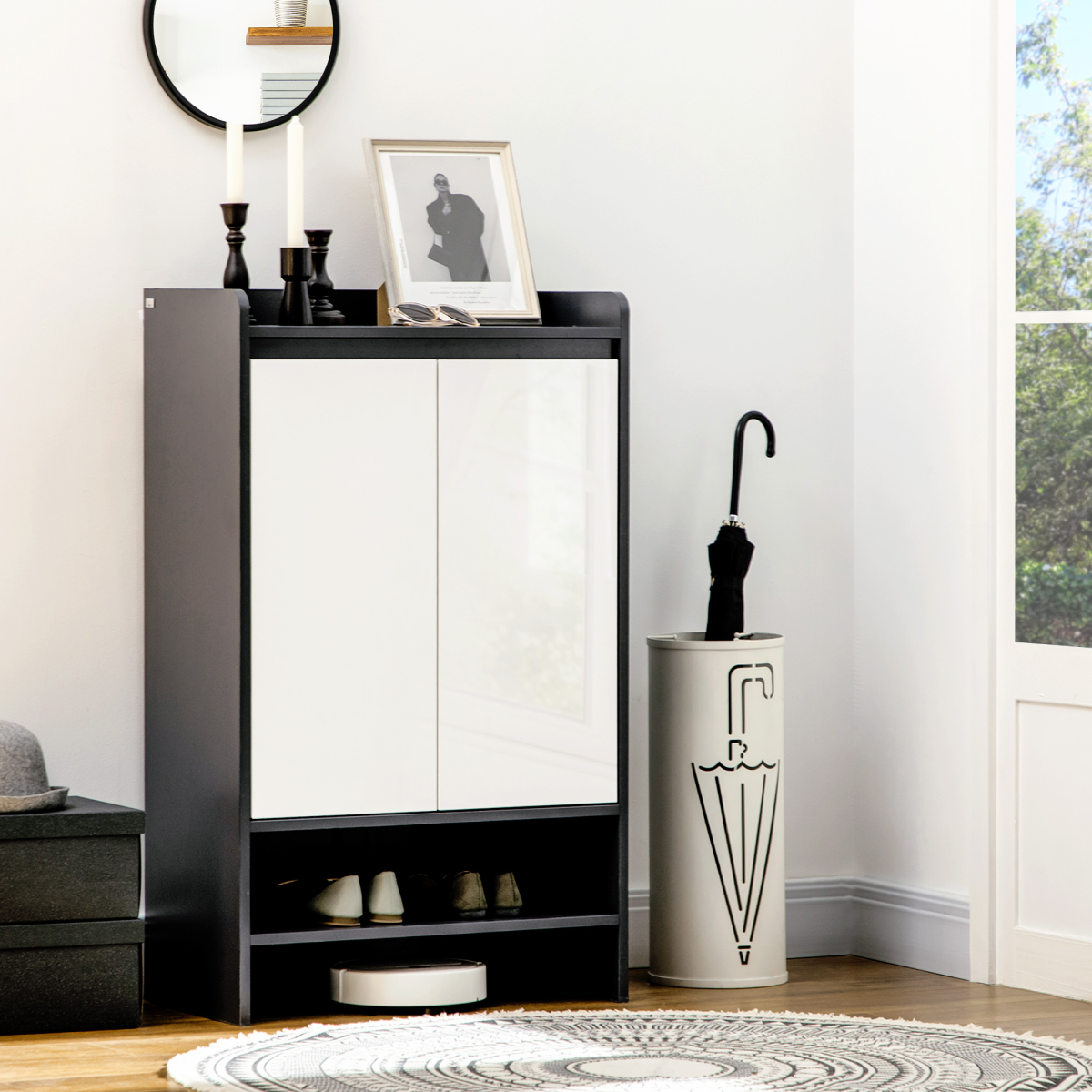 Modern Gloss & Matte Hallway Shoe Cupboard with Adjustable Shelves – Slim Enclosed Shoe Storage