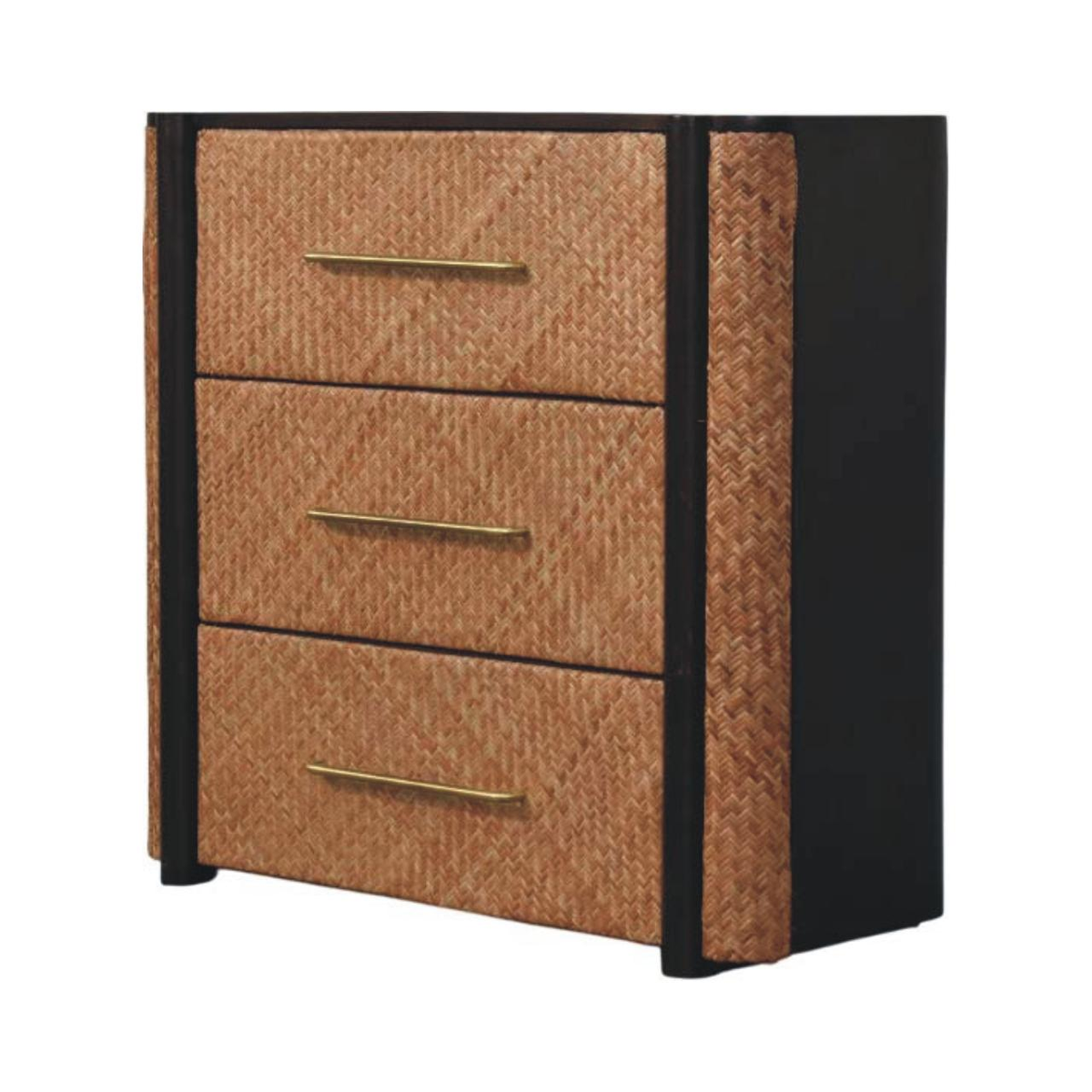 Artisan Furniture Havana Weave Solid Mango Wood 3 Drawer Chest with Rattan Fronts – Bedroom Storage, Brown