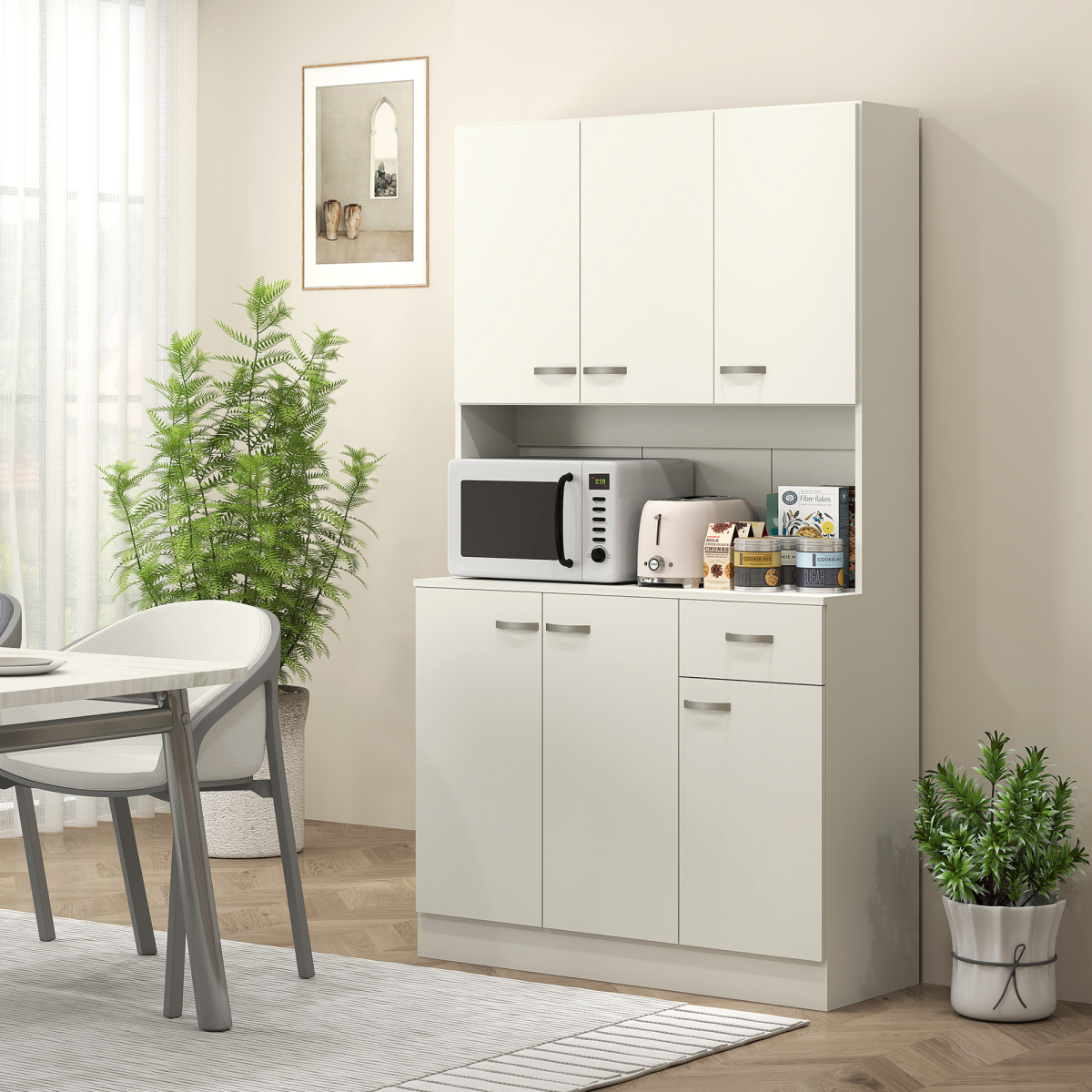 HOMCOM Freestanding Kitchen Cupboard with Doors, Drawer & Open Shelf – Storage Cabinet, Cream White