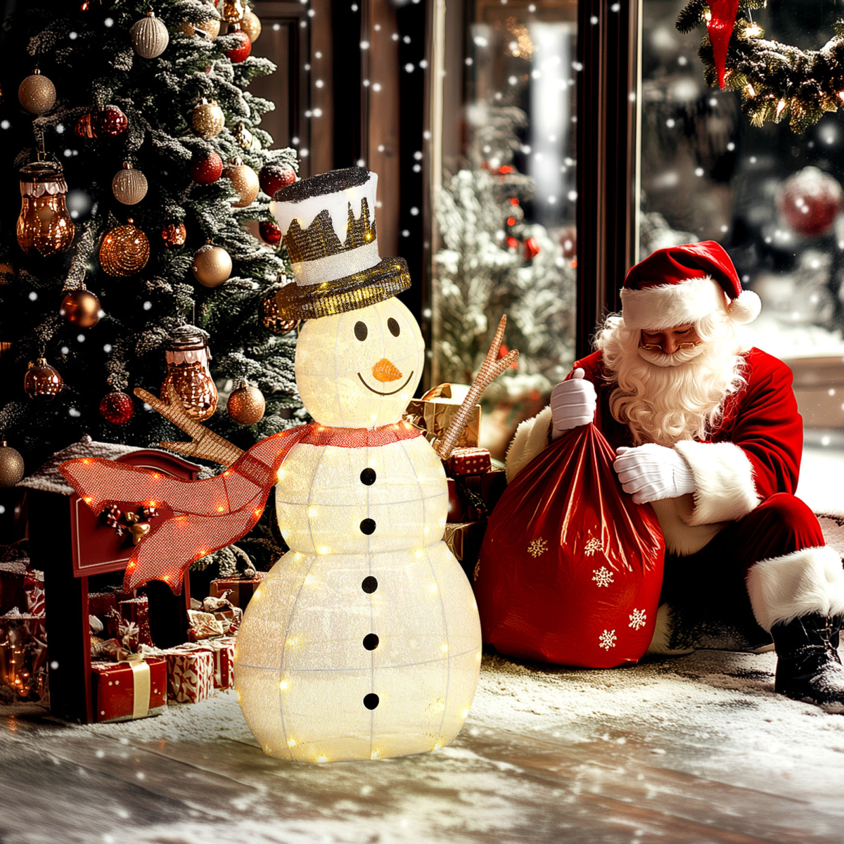 Outsunny Lighted Christmas Snowman with 78 LED Lights – Waterproof Outdoor Garden Decoration, White