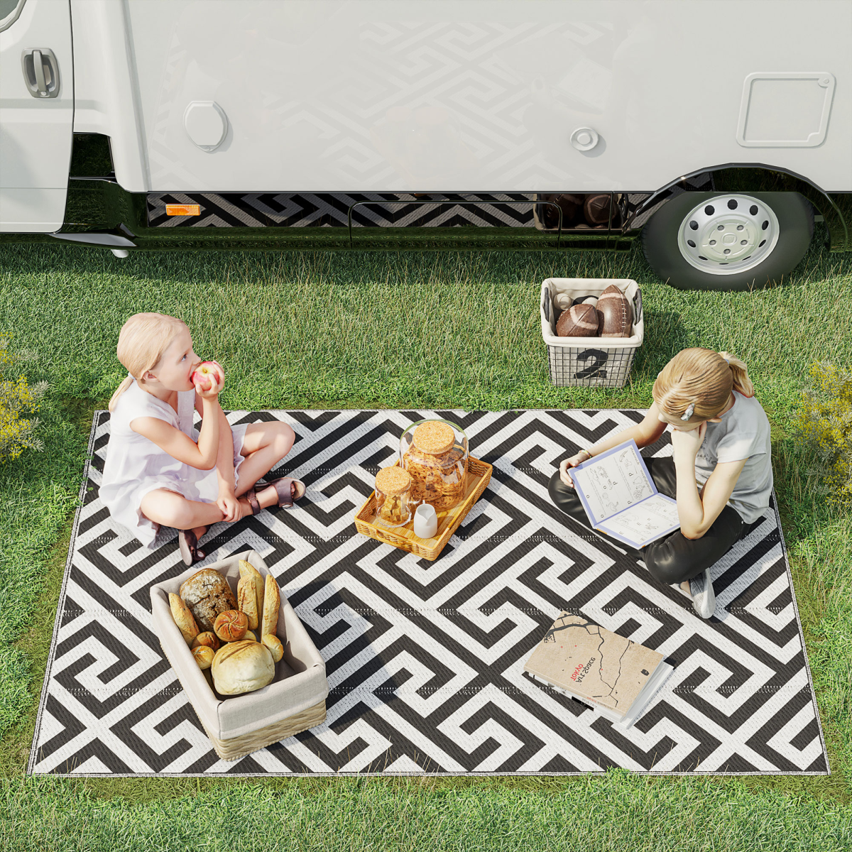 Outsunny Reversible Outdoor Straw Rug, 121 x 182cm