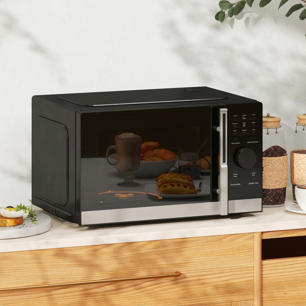HOMCOM 23L Digital Microwave Oven with Auto Cook, 10 Power Levels, Eco Mode & Glass Turntable