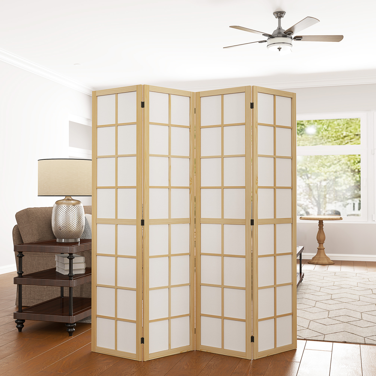 HOMCOM 4 Panel Folding Room Divider with Pine Wood Frame – Privacy Screen, 160 x 170cm