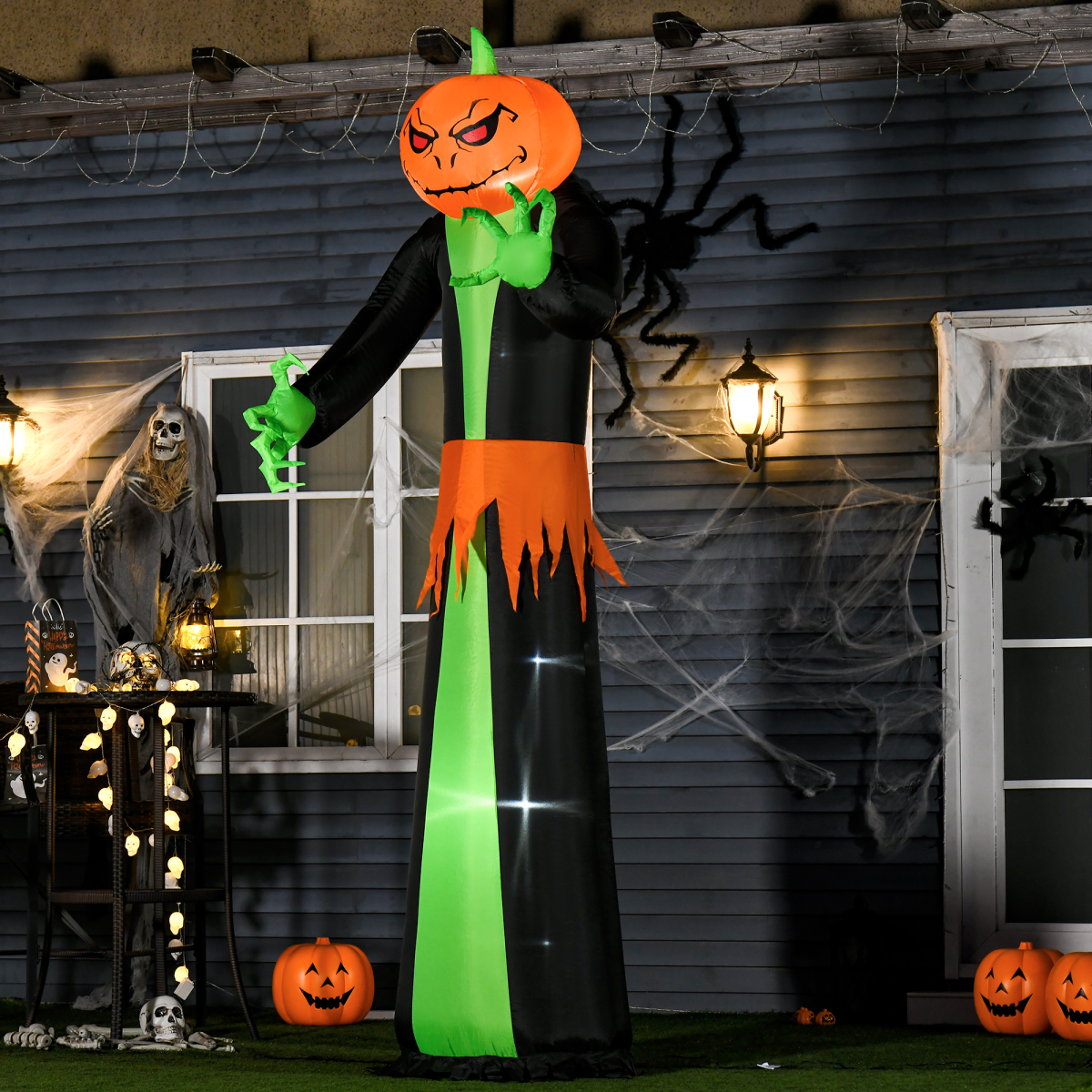 HOMCOM 9ft Inflatable Halloween Pumpkin Ghost with Built-in LED Lights – Outdoor Garden Decoration