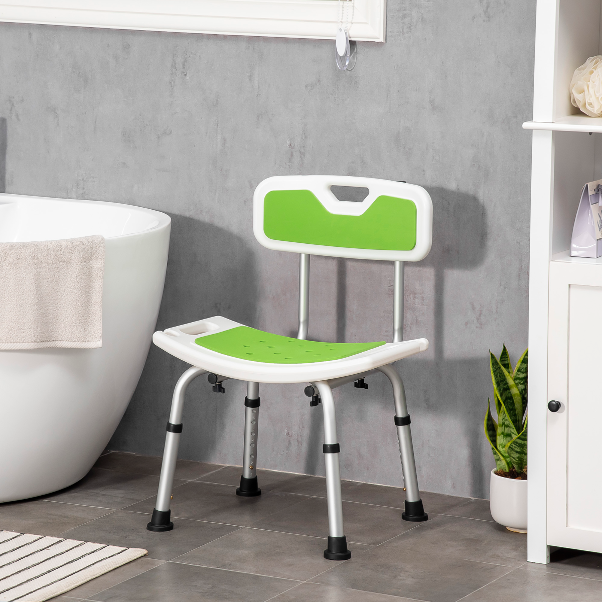 HOMCOM Adjustable Shower Stool with Back and Anti-Slip Feet – Aluminium Bath Seat for Elderly and Disabled
