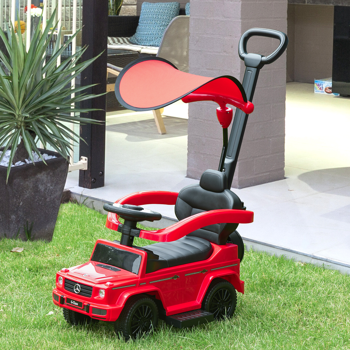 HOMCOM Mercedes-Benz G350 Ride-On Sliding Car with Canopy & Under-Seat Storage – Toddler Floor Slider, Red