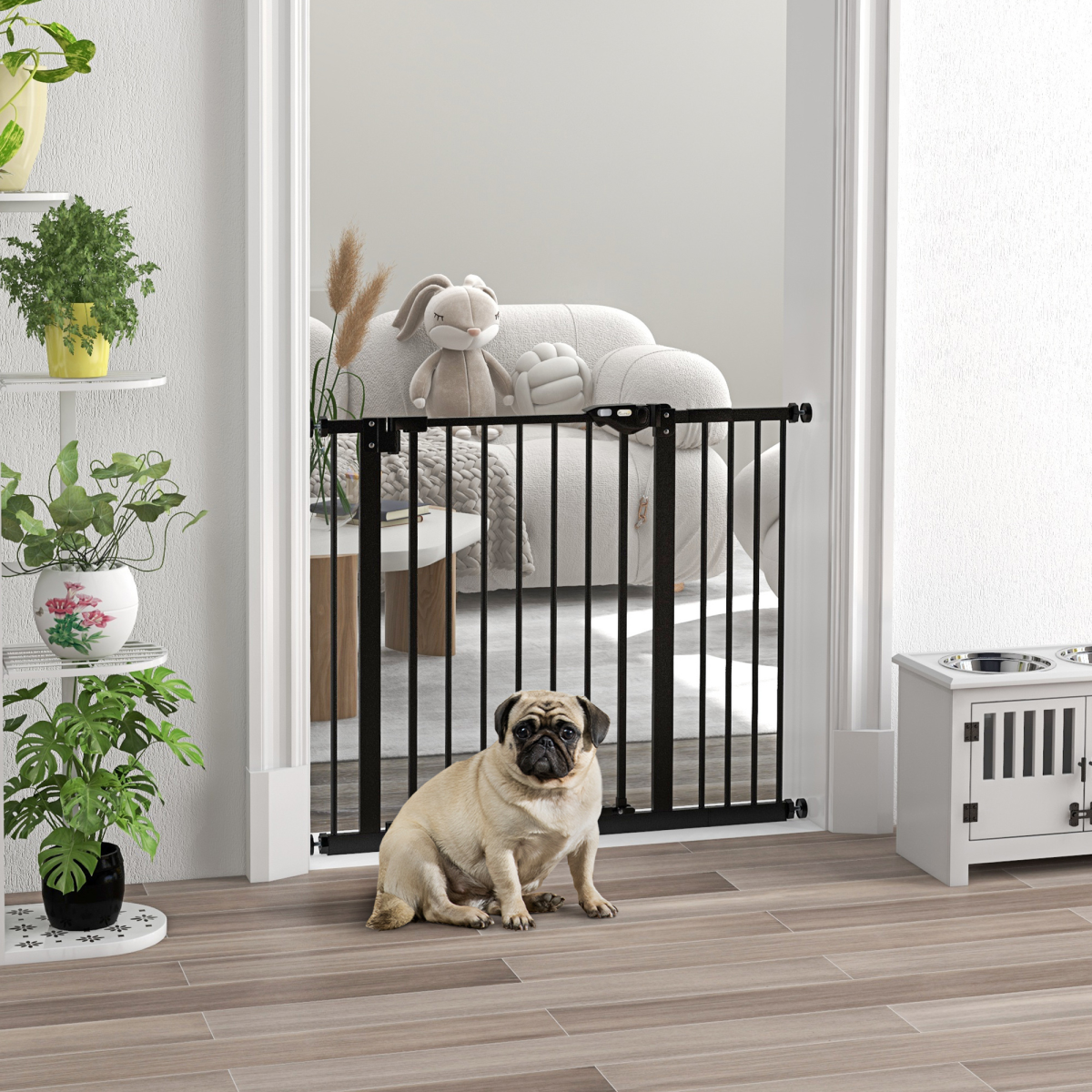 PawHut Adjustable Metal Pet Safety Gate with Extension & Auto-Close Door – Doorway & Stair Barrier, Black