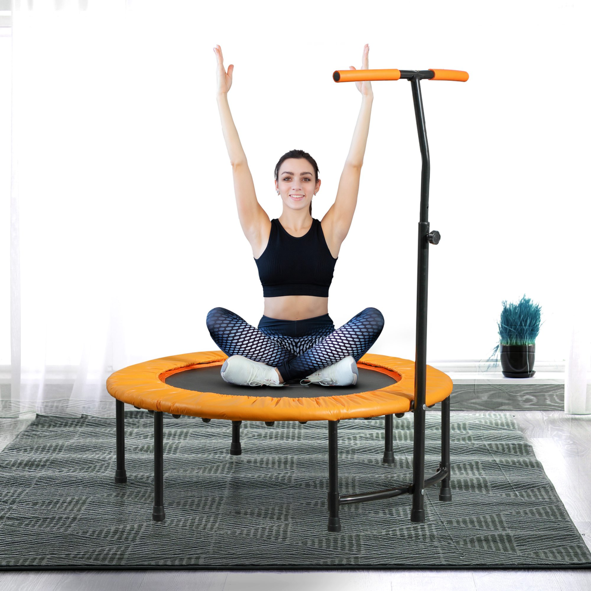 HOMCOM 40" Mini Trampoline with Adjustable Handle – Fitness Rebounder for Adults, Indoor & Outdoor, Orange