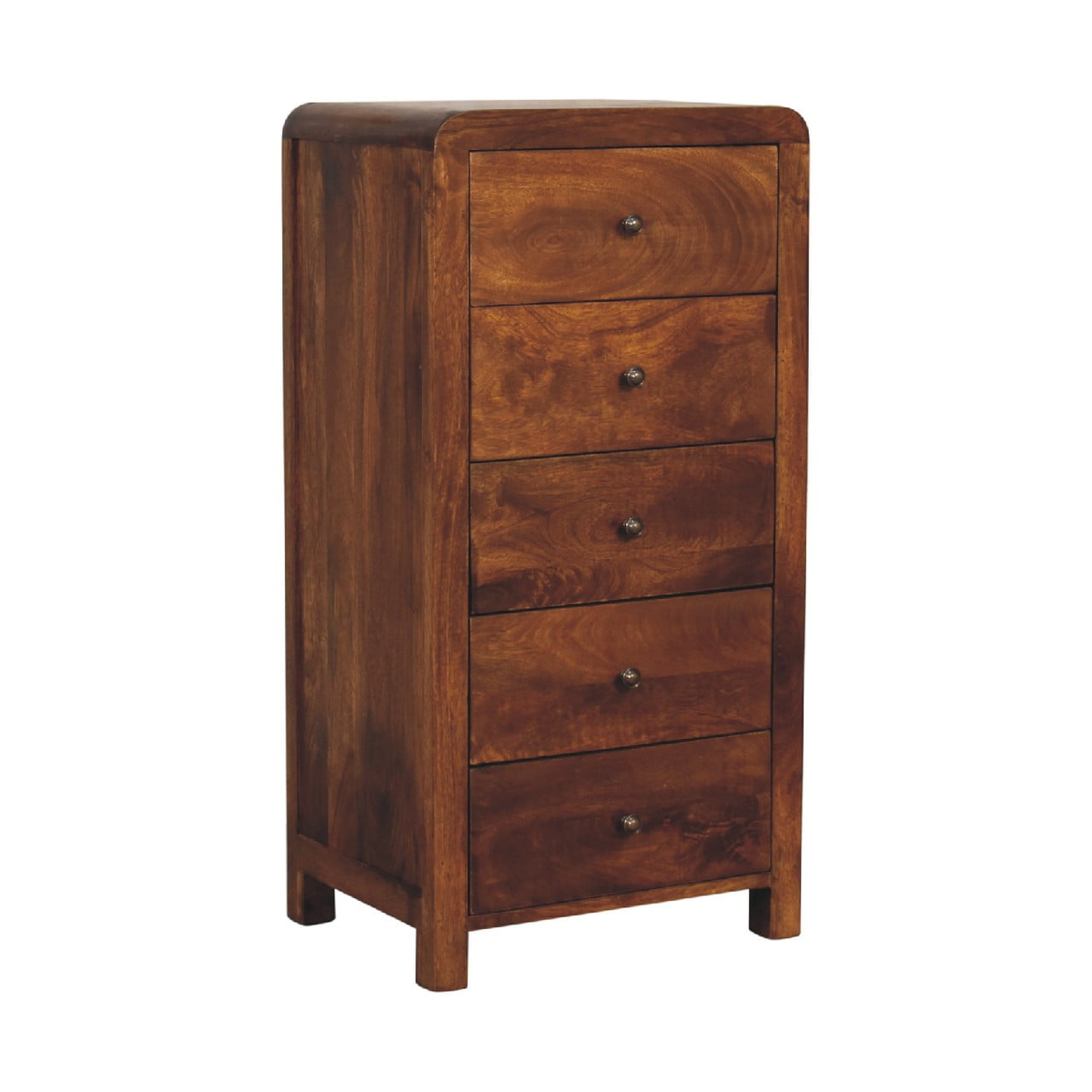 Artisan Furniture Solid Wood Aspen Tallboy with 5 Drawers – Chestnut Finish Chest, Dark Brown
