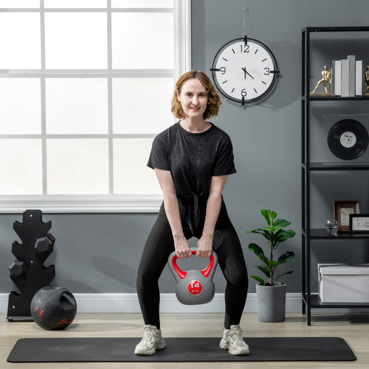 SPORTNOW 14kg Kettlebell with Wide Handle and Plastic Coating – Home Gym Strength Training Weight, Red and Grey