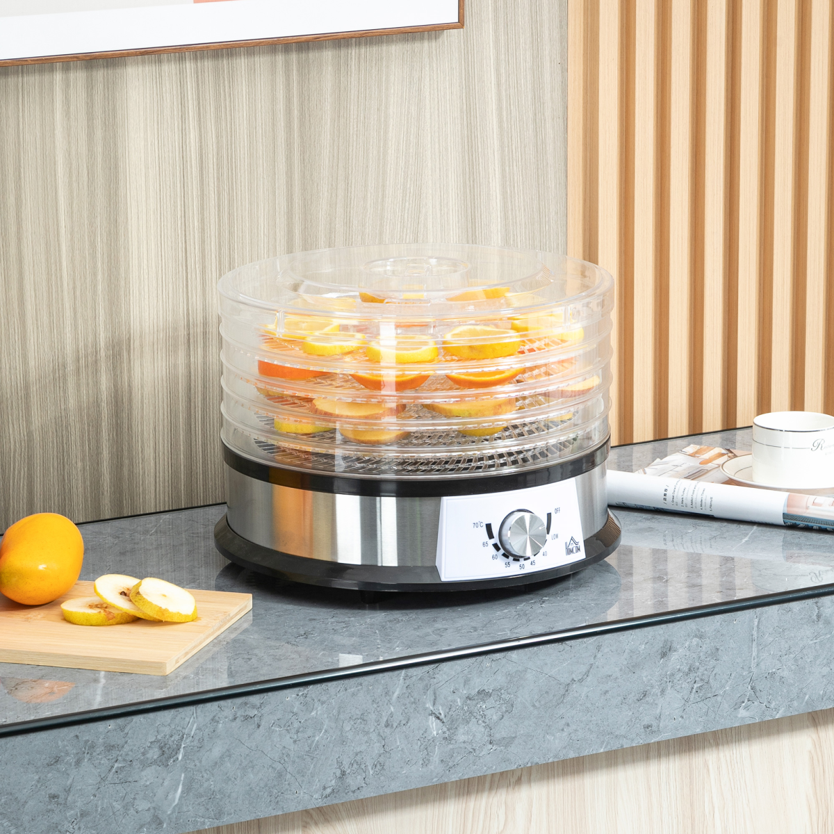 HOMCOM 5-Tier Food Dehydrator with 250W Motor, Adjustable Temperature and Stainless Steel Trays – Silver