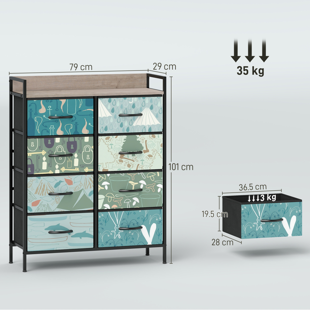 4-Drawer Storage Cabinet with Patterned Drawer Fronts – Decorative Storage for Living Room & Hallway