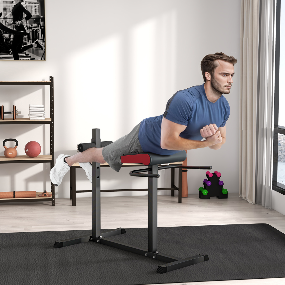 SPORTNOW Back Extension Roman Chair with 6 Leg Roller Positions – Back, Abdominal & Glute Training for Home Gym