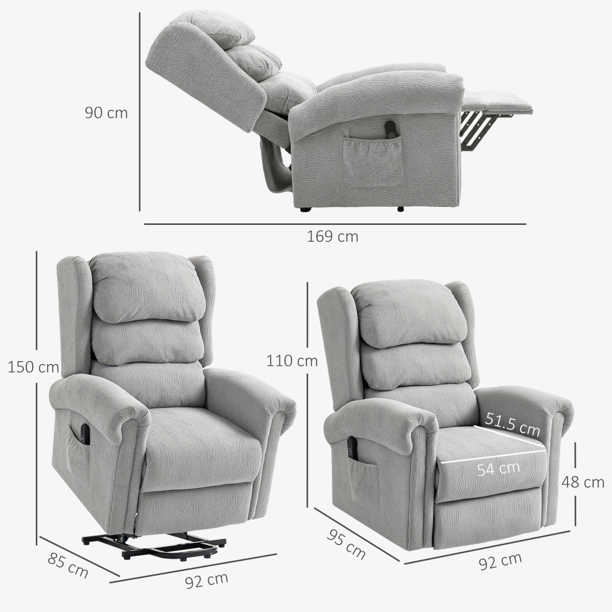 Electric Riser Recliner Chair with Remote Control, USB Port & Side Pockets – Velvet-Feel Power Lift Armchair, Grey
