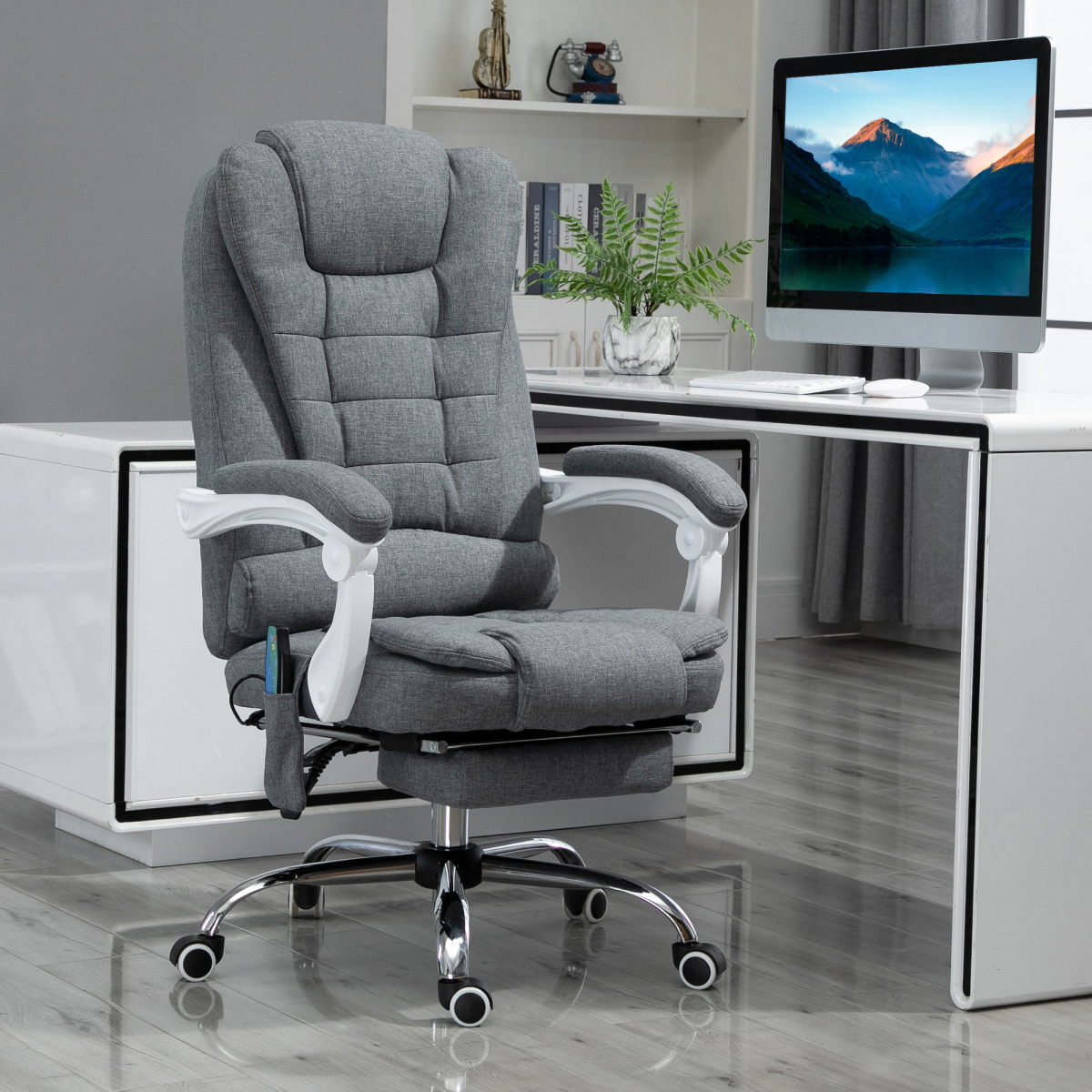 Vinsetto Heated Massage Office Chair with 6 Vibration Points – High Back Reclining Desk Chair, Grey