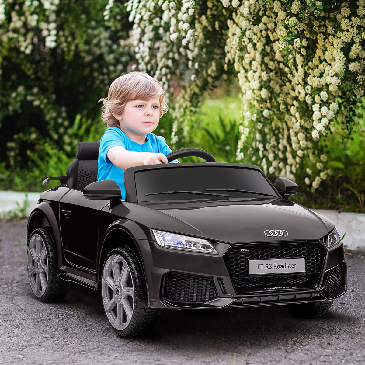 HOMCOM 12V Licensed Audi TT RS Electric Ride-On Car with Remote Control, Headlights & MP3 Player – Kids Car, Black