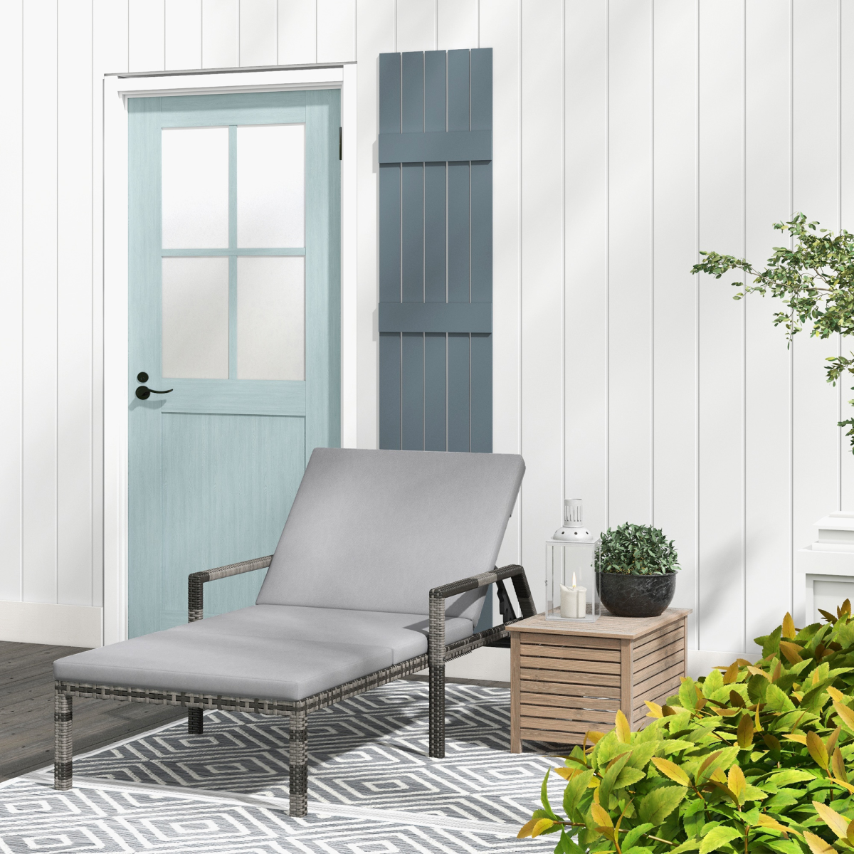 Outsunny PE Rattan Chaise Sun Lounger with 5-Level Adjustable Backrest, Cushion & Wheels – Garden Lounger, Grey