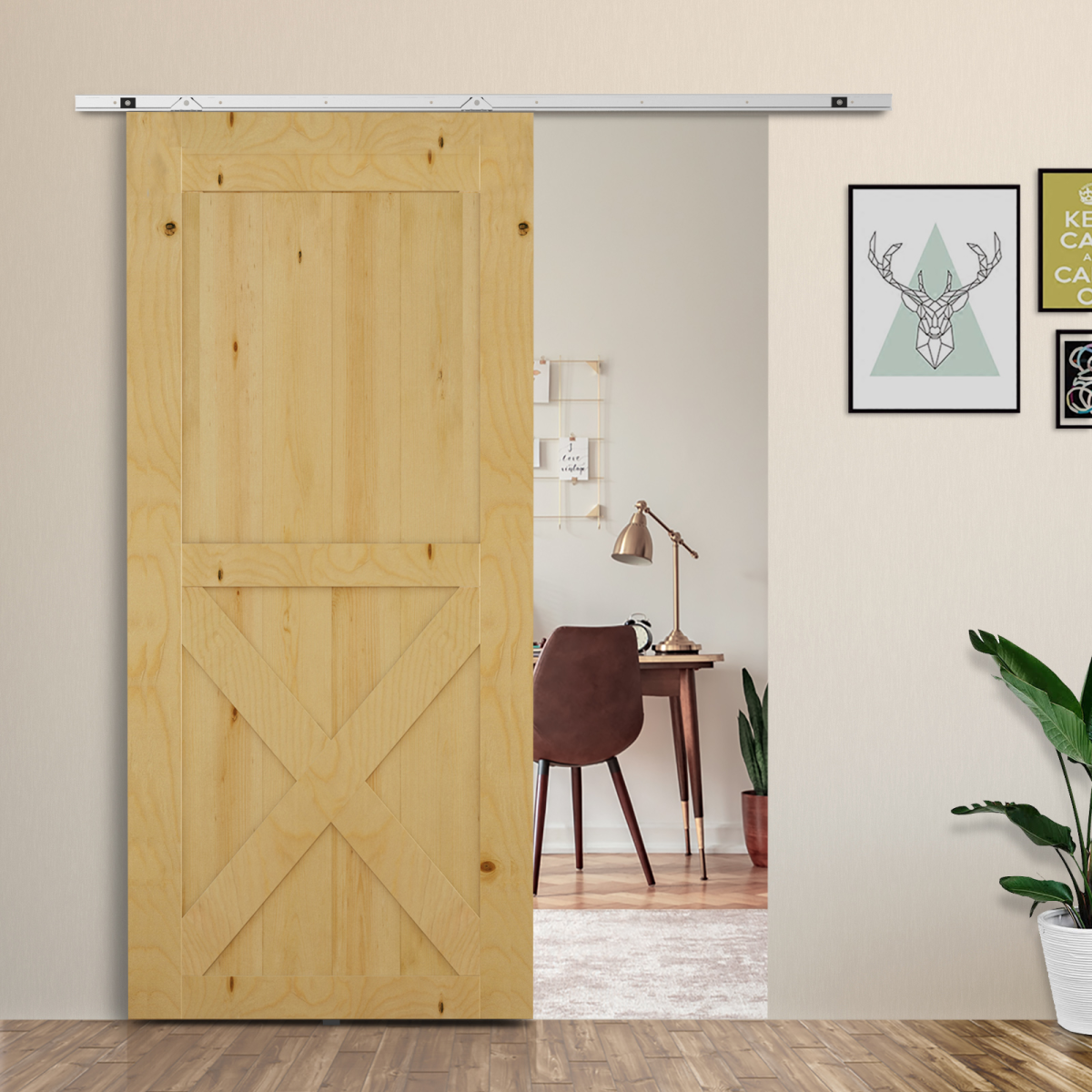 HOMCOM Sliding Barn Door Hardware Kit, 6ft/1860mm Track – Metal Gear Set for Single Doors up to 35kg