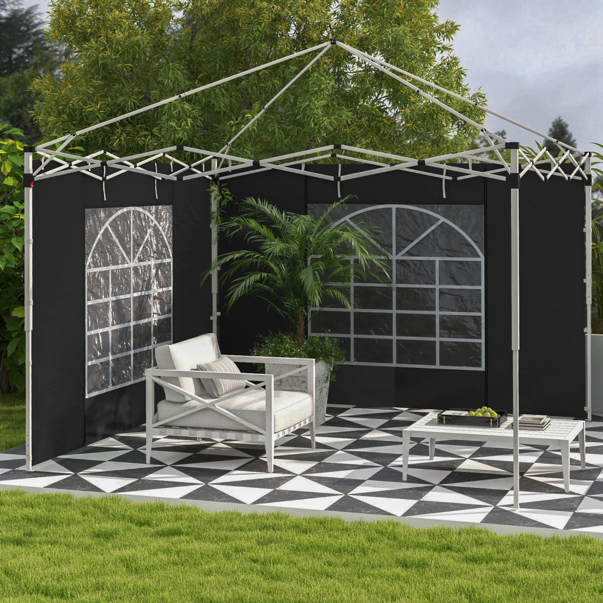 Outsunny 3x3m / 3x6m Pop Up Gazebo Side Panels, 2-Pack with Windows & Zipped Doors – Replacement Set, Black