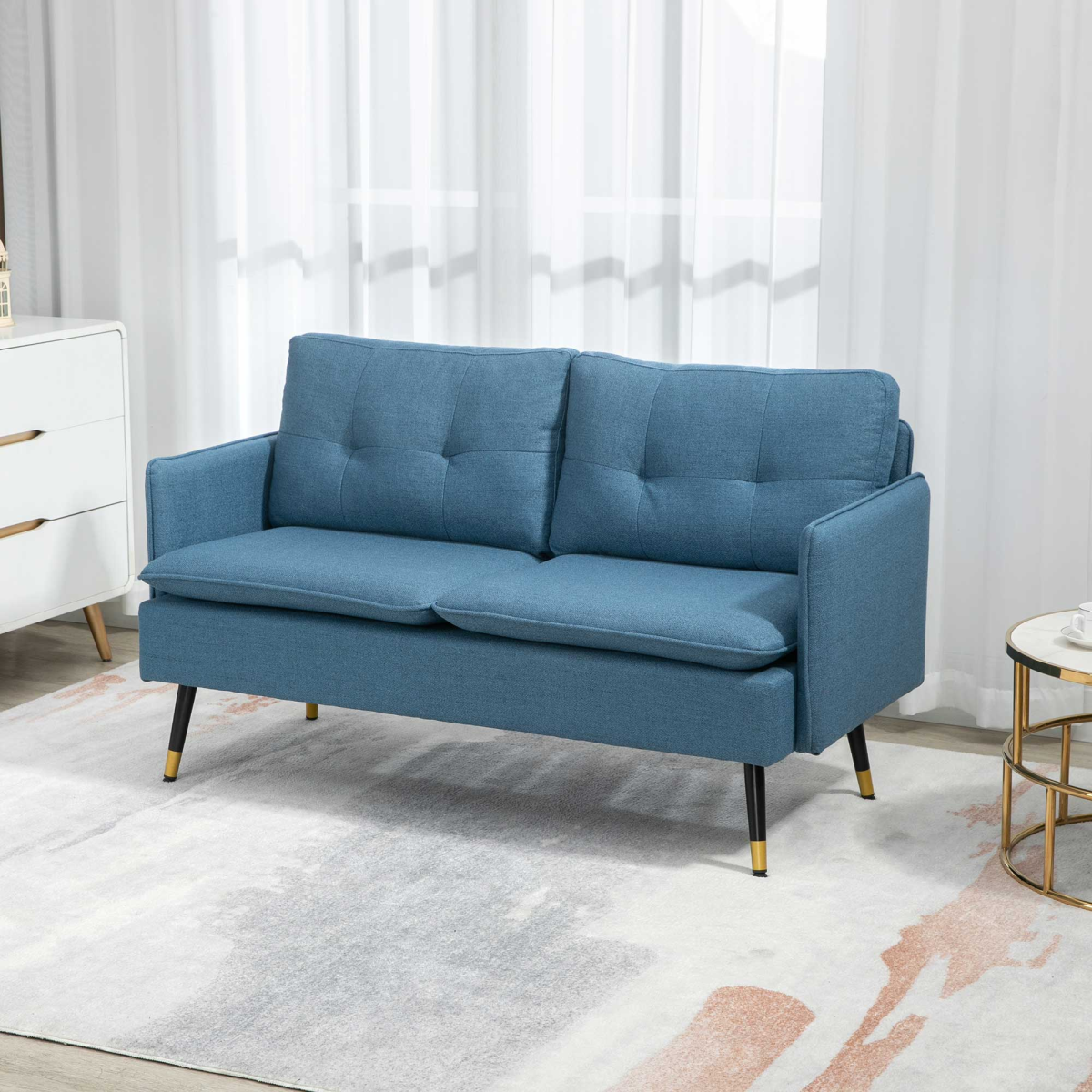 HOMCOM Dark Blue Loveseat button tufting detail