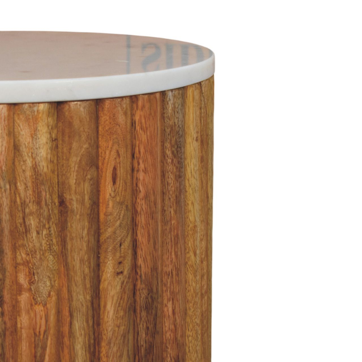 Artisan Furniture Solid Wood Fluted Side Table with Marble Top – Oakish Finish, Brown & White