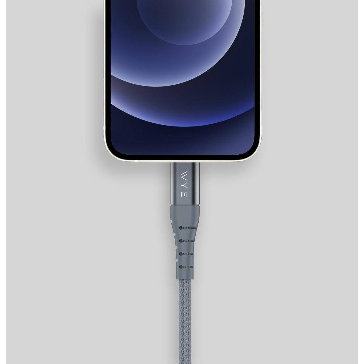 WYEFLOW USB-A to 8-Pin Fast Charging & Data Cable, 1m – Braided Aluminium Plug Cable, Grey