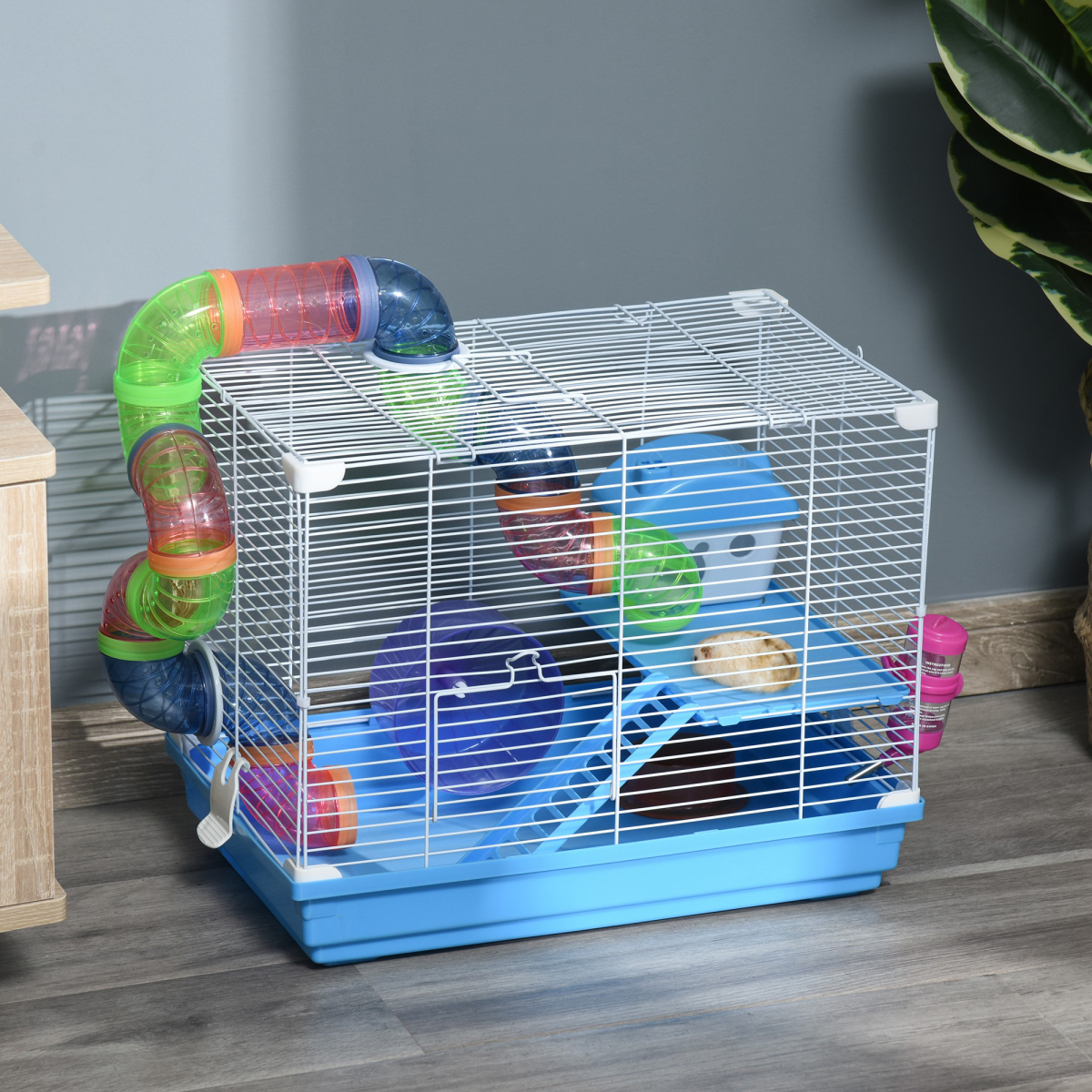 PawHut Hamster Cage Carrier with Exercise Wheel and Tunnel Tube – Small Animal House for Hamsters and Gerbils