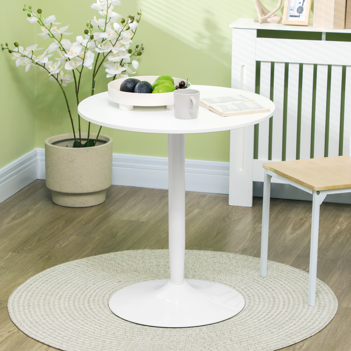 HOMCOM Round 2-Seater Dining Table with Steel Base and Non-Slip Pads – Compact Kitchen & Balcony Table