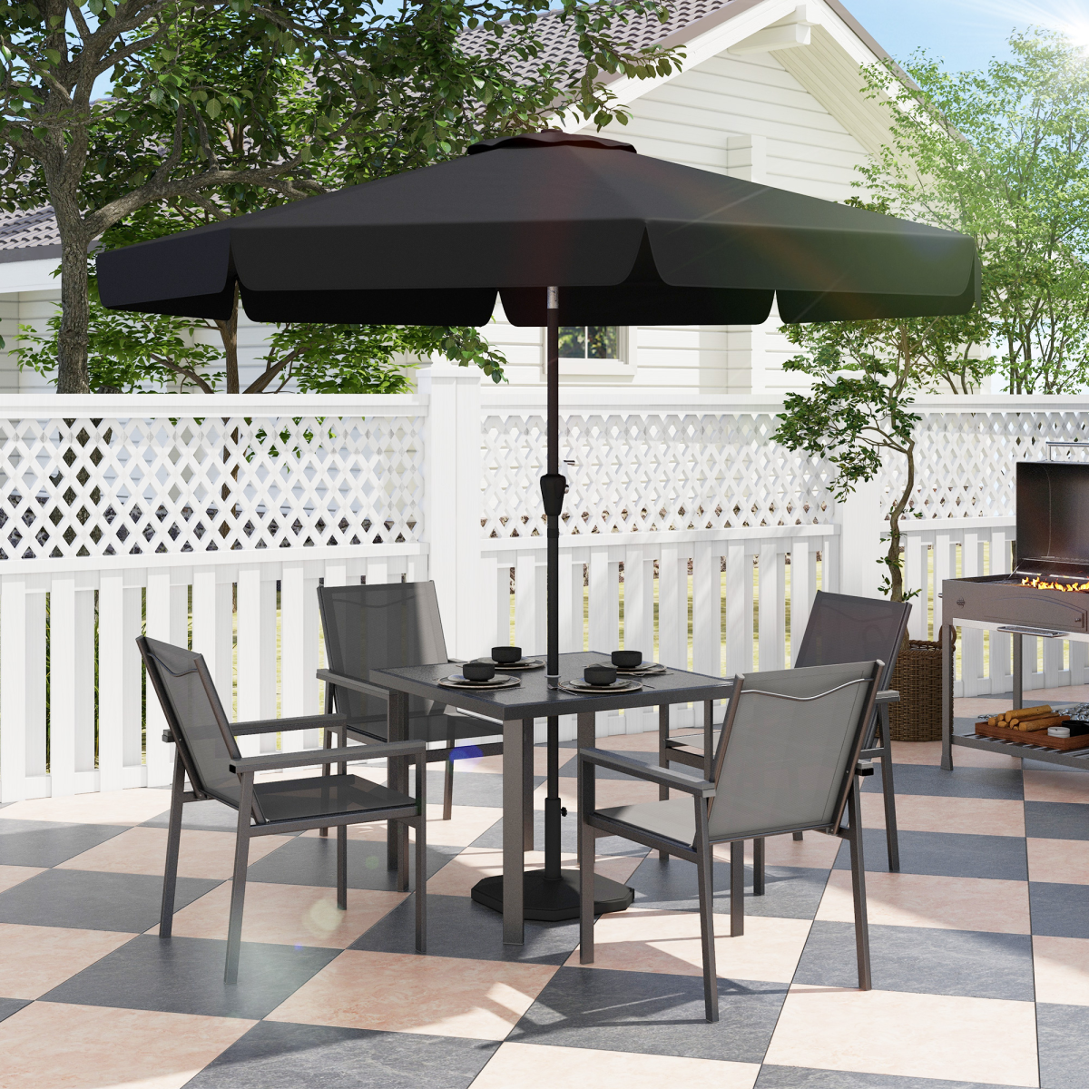 Outsunny 5-Piece Garden Dining Set with Tempered Glass Table and 4 Mesh Chairs – Patio Furniture, Grey