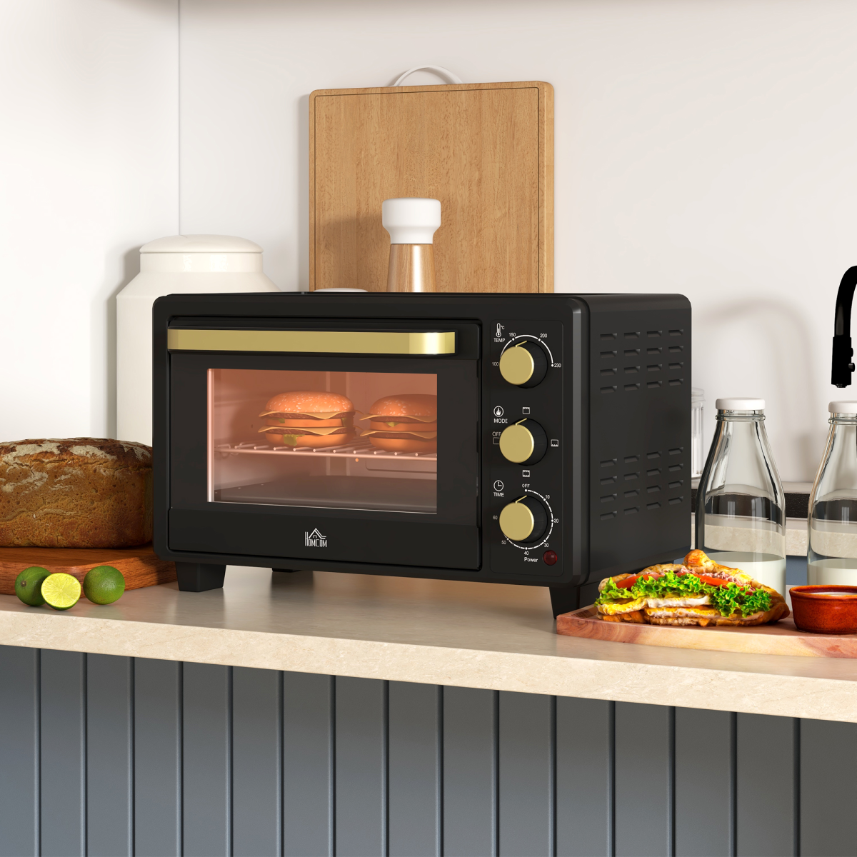 HOMCOM 16L Countertop Mini Oven with Adjustable Temp & Timer, 1400W – Compact Bake, Toast and Grill, Black